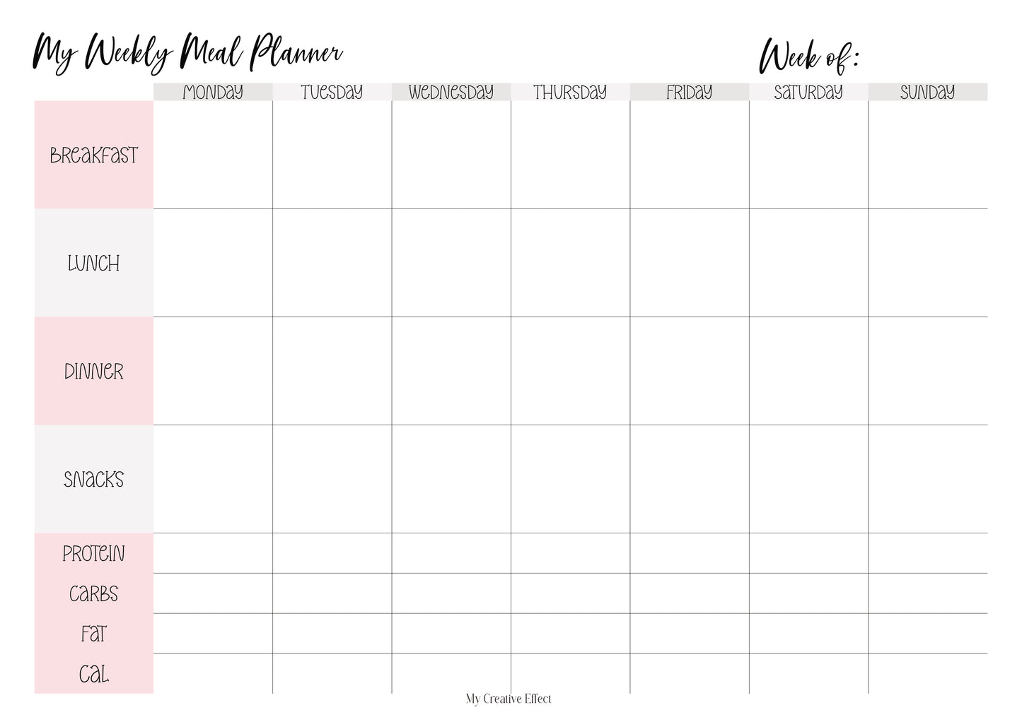 Weekly Meal Planner A4
